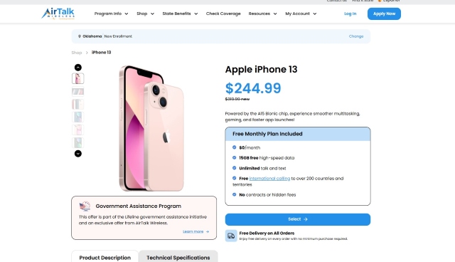 free government iphone 13 at AirTalk Wireless