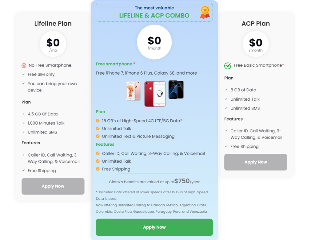 3 free phone plans option on Cintex Wireless