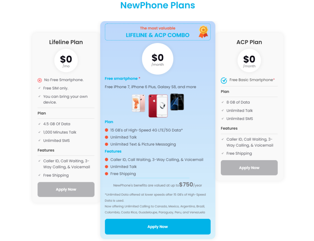 3 main plans from NewPhone Wireless