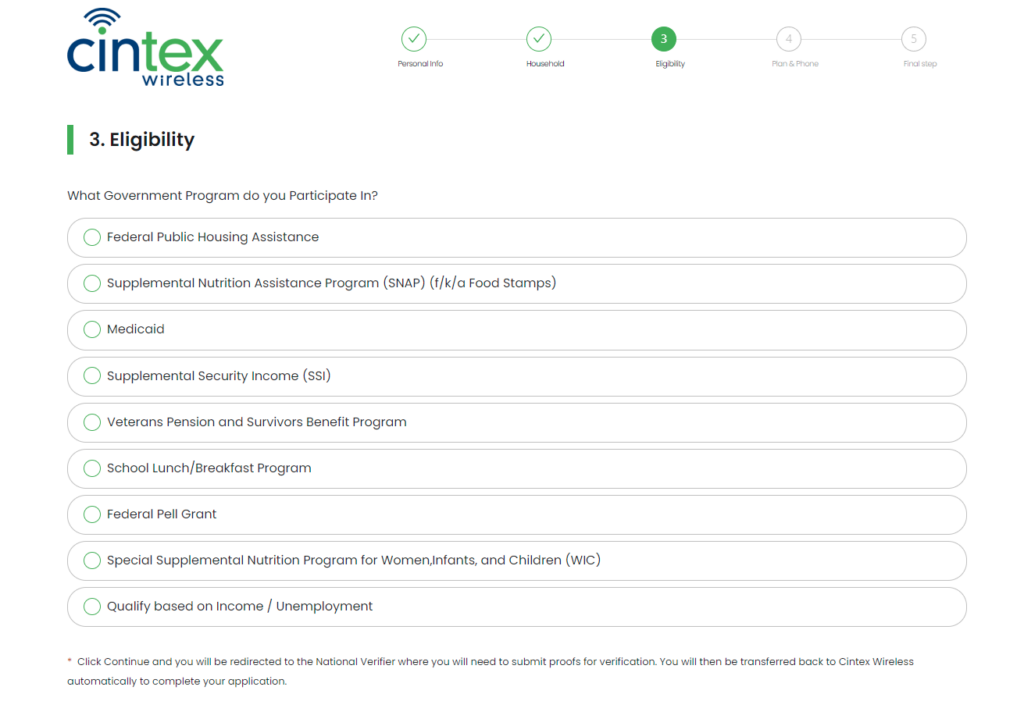 Choose your eligibility through the participated government programs